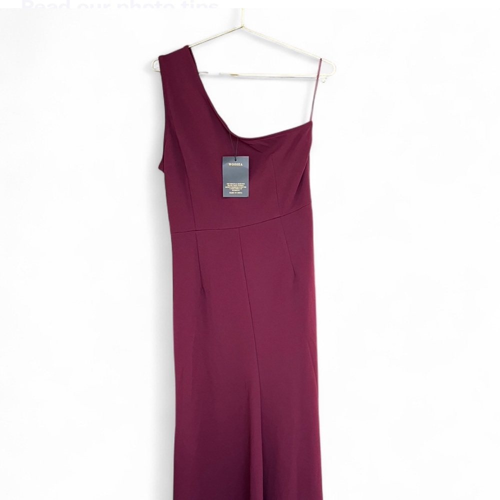 WOOSEA One-Shoulder Maxi Dress with Side Slit – Size XL .Burgundy - Picture 3 of 7